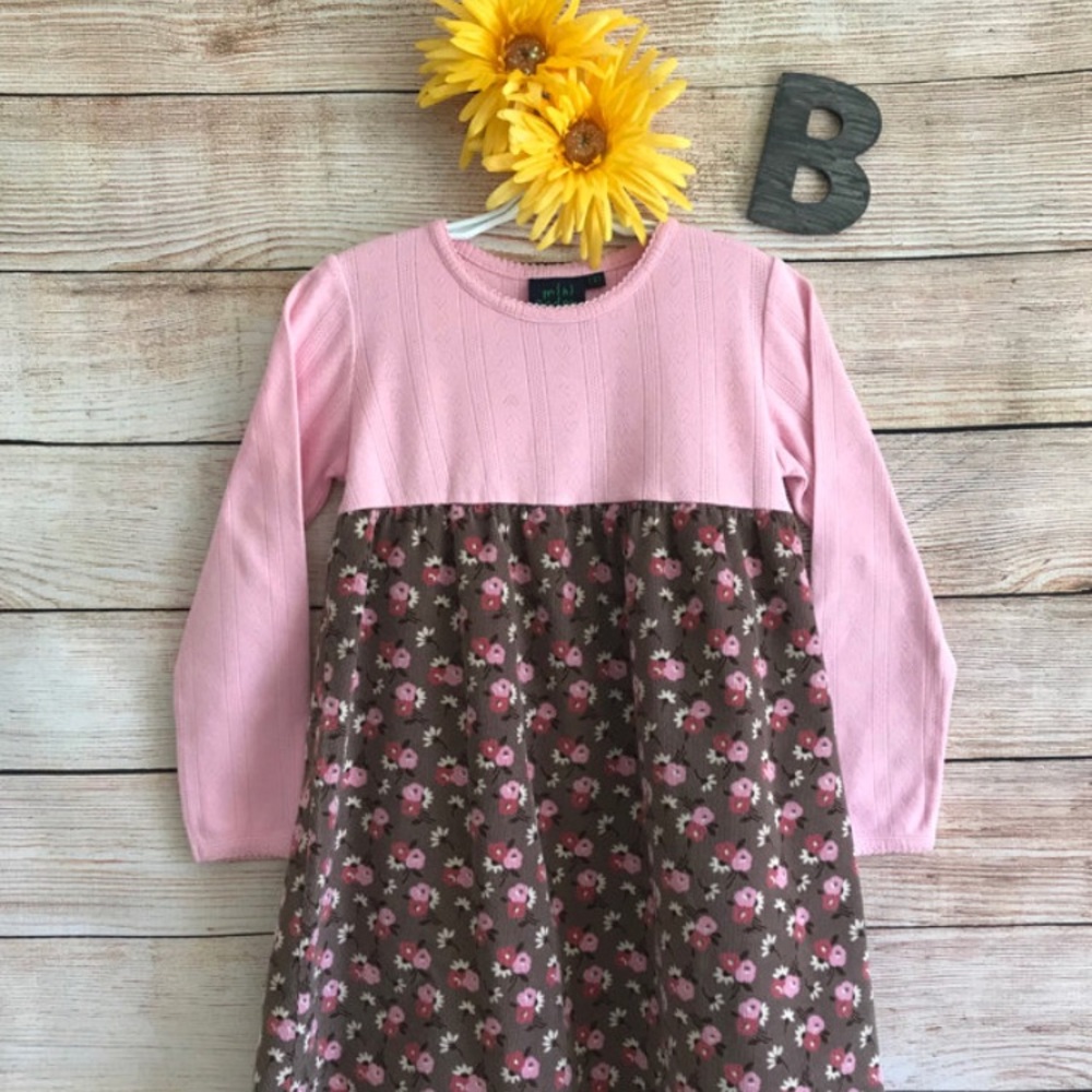 Mini Boden Girls Pink Floral Print Corduroy Dress